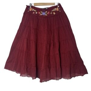 Magazine Maxi Skirt‎ Women Large Embroidered Floral  A-Line Zipper Bohemian